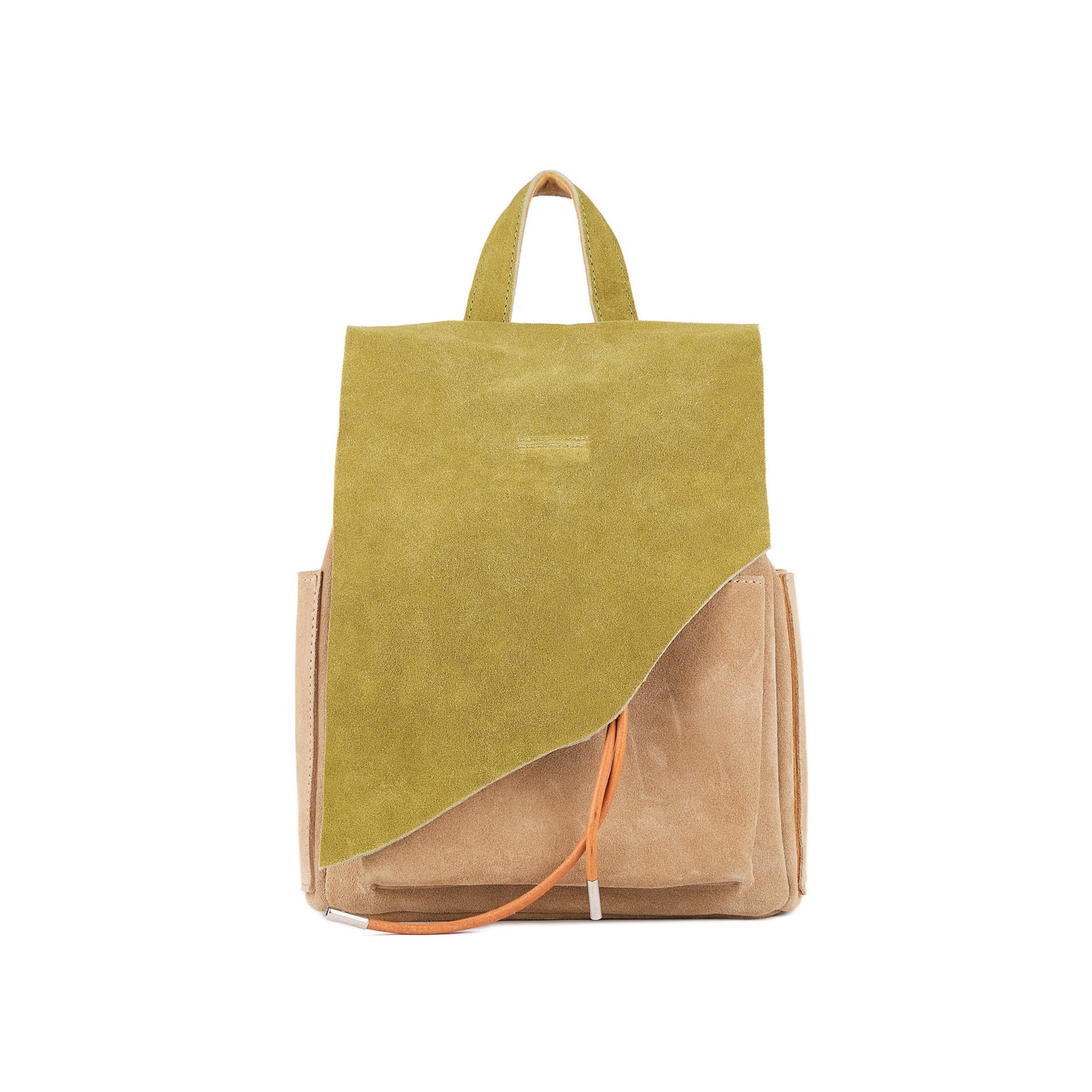 Veloursleder Rucksack Gruen-Beige Lite Mini